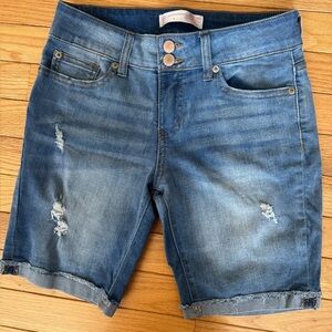 Distressed Blue Denim Women's Shorts-Denim shade is closer to picture 4 and 5